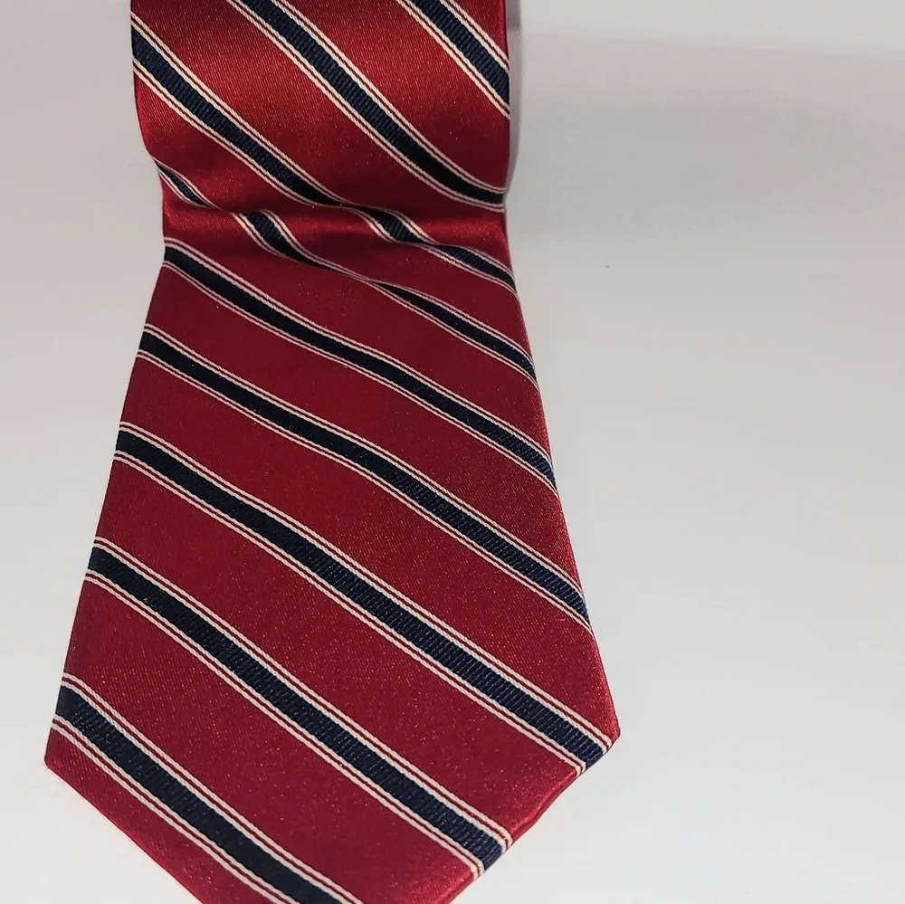 Tommy Hilfiger Red White & Blue Striped Silk Tie Classic Office Formal 4th July